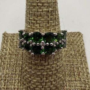 925 Sterling Silver Green Gemstone Cluster Ring 7.75 Thailand